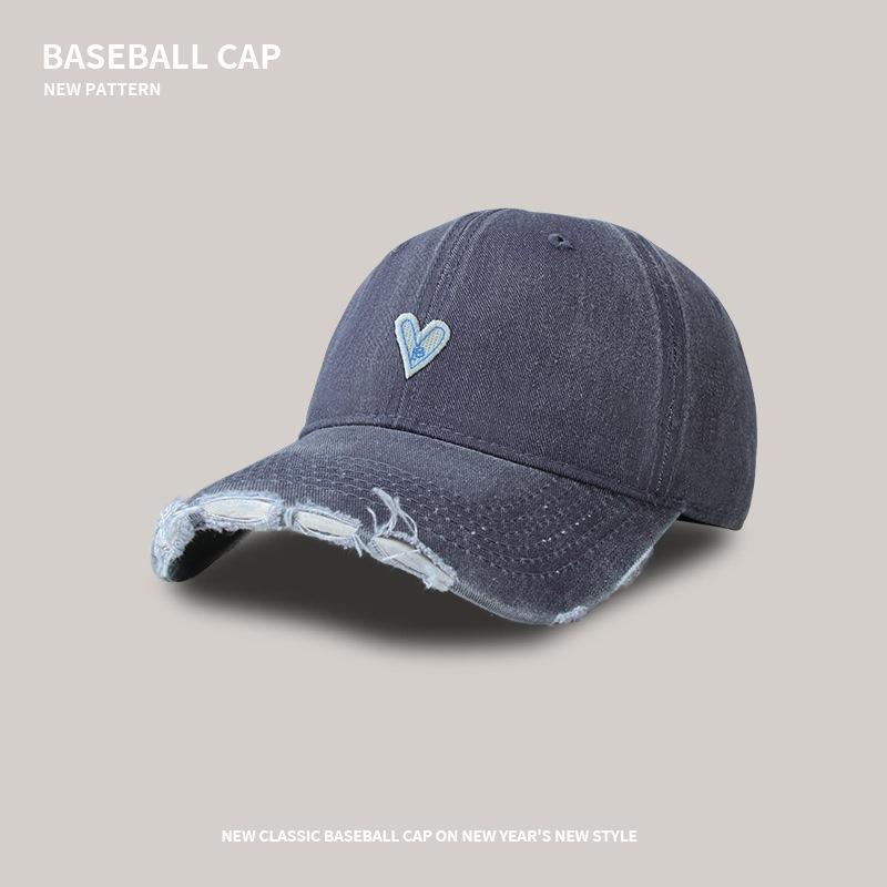 Soft Top Baseball Cap Female Cartoon Love Washed Hole Shading Cap Trendy Sweet Cool Wide Brim Cap