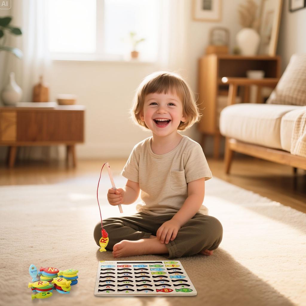 Children's Wooden Early Education Color Classification Enlightenment Number Letter  Pairing Magnetic Fishing Game Puzzle Toys