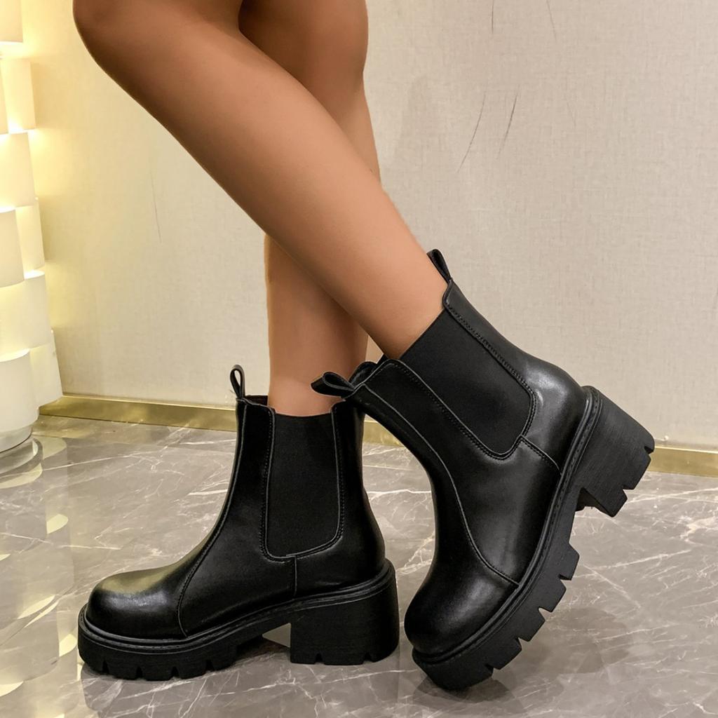 2024 Autumn and Winter New Thick-soled Heightening Martin Boots Women's British Style Small High-heeled Muffin Chelsea Short Boots