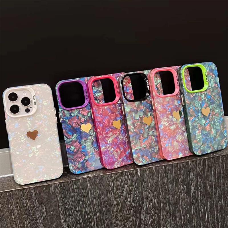 Luxury Fashion Shell Pattern Love Heart Phone Case For iPhone 15 14 13 12 11 Pro Max X XS XR XS Max Shockproof Cover