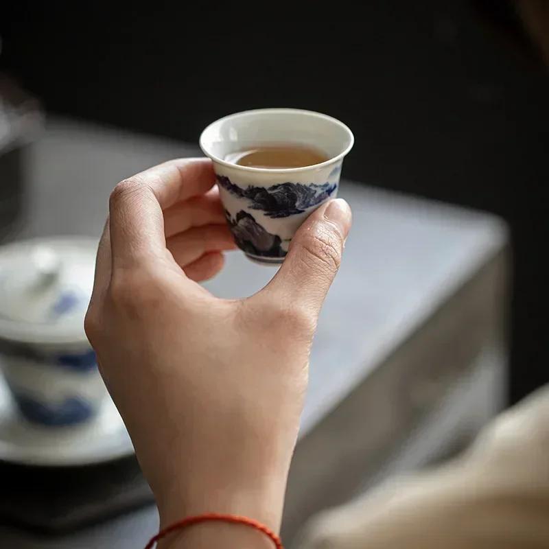 1 Pc Chinese Retro Hand Painted Ceramic Teacup Travel Meditation Cup Handmade Porcelain Tea Bowl Master Cup Household Tea Set