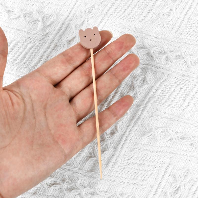 50Pcs Bear Disposable Bamboo Food Fruit Toothpicks Buffet Cake Dessert Fork Stick for Wedding Birthday Party Decoration Supplies