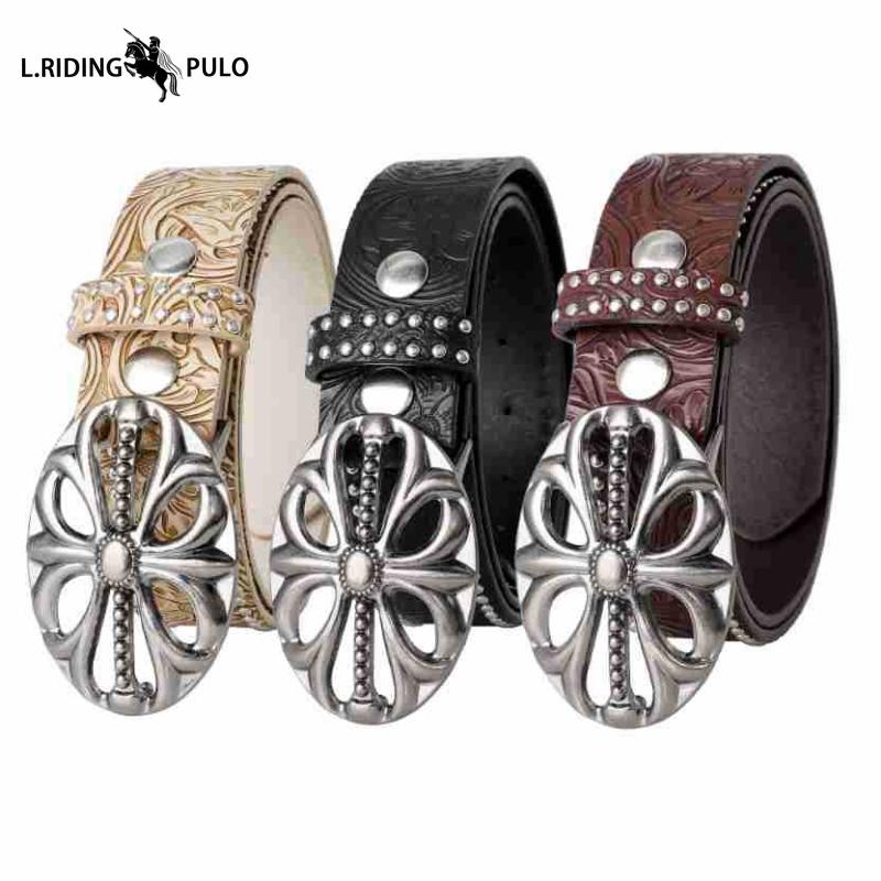 Classic Embossed Color Changing Western Cowboy Belt Buckle Belt Edge Smooth Buckle Personality Belt