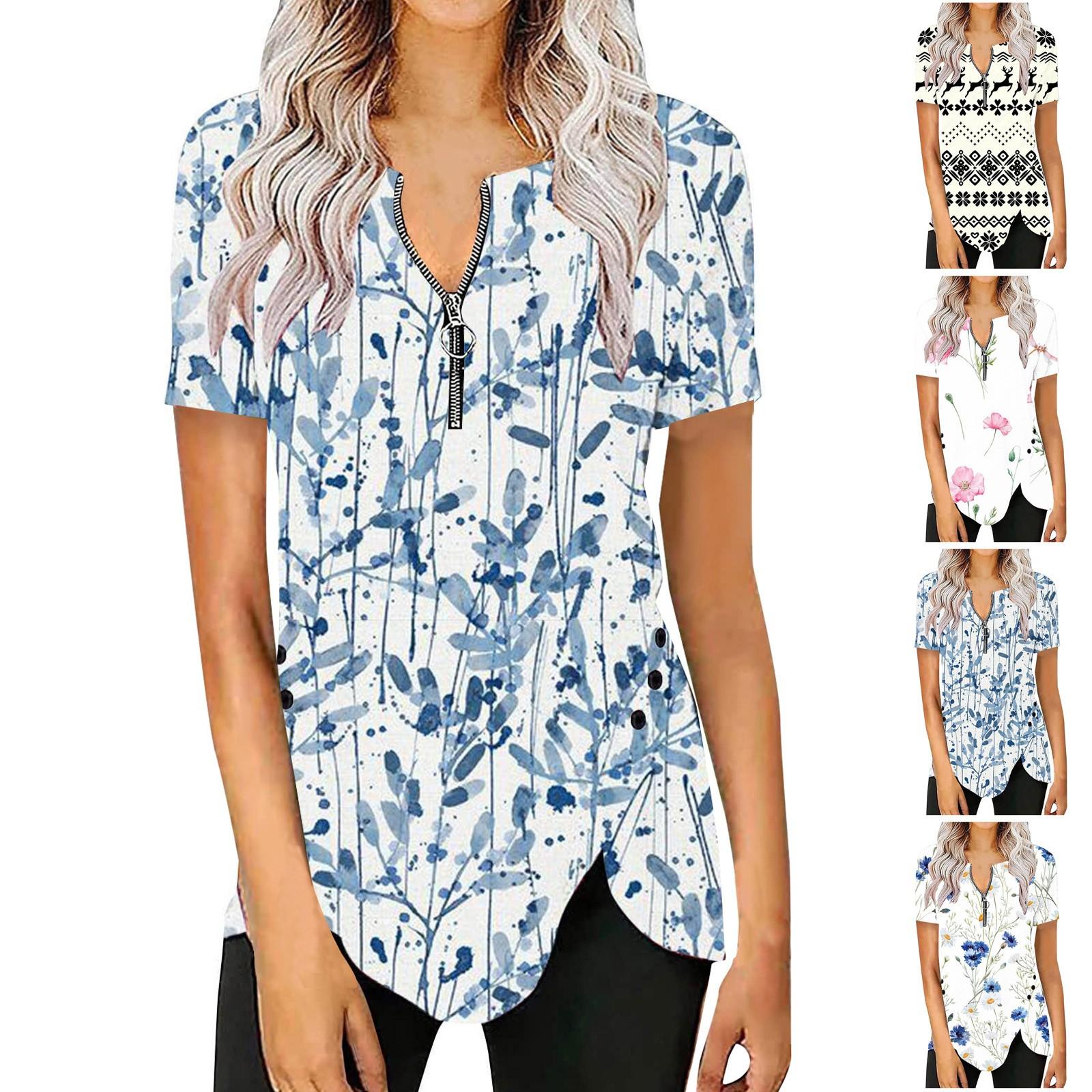 

Женский модный повседневный удобный топ с короткими рукавами и принтом