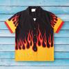 Camicia da Uomo Cartone Animato Colore a Contrasto Maniche Corte Stampa Fuoco Colletto Classico Top Estivi Abbigliamento Quotidiano