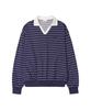 AMES-WORLDWIDE V Neck Collar Stripe Sweatshirt Purple