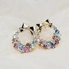 Women Multicolor Rhinestone Inlaid Bowknot Decor Stud Earrings Jewelry Gift