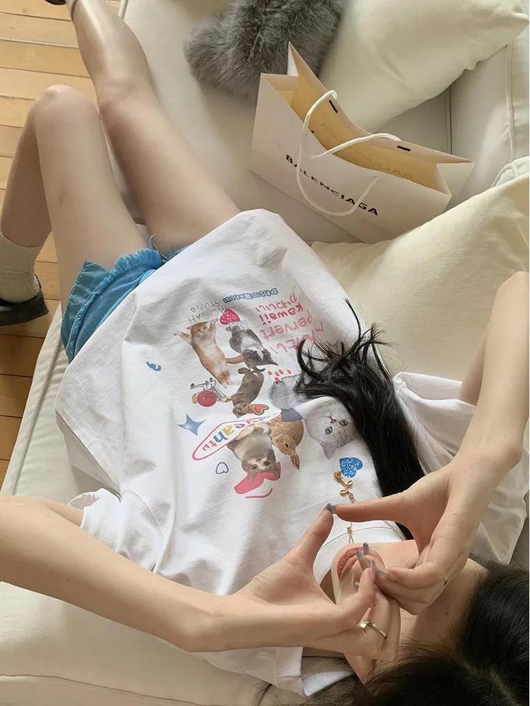 100% Pure Cotton Women's Short-Sleeve T-Shirt - Trendy Korean Style, Loose Fit, Versatile, Street Fashion, Whitening, Perfect for Couples.