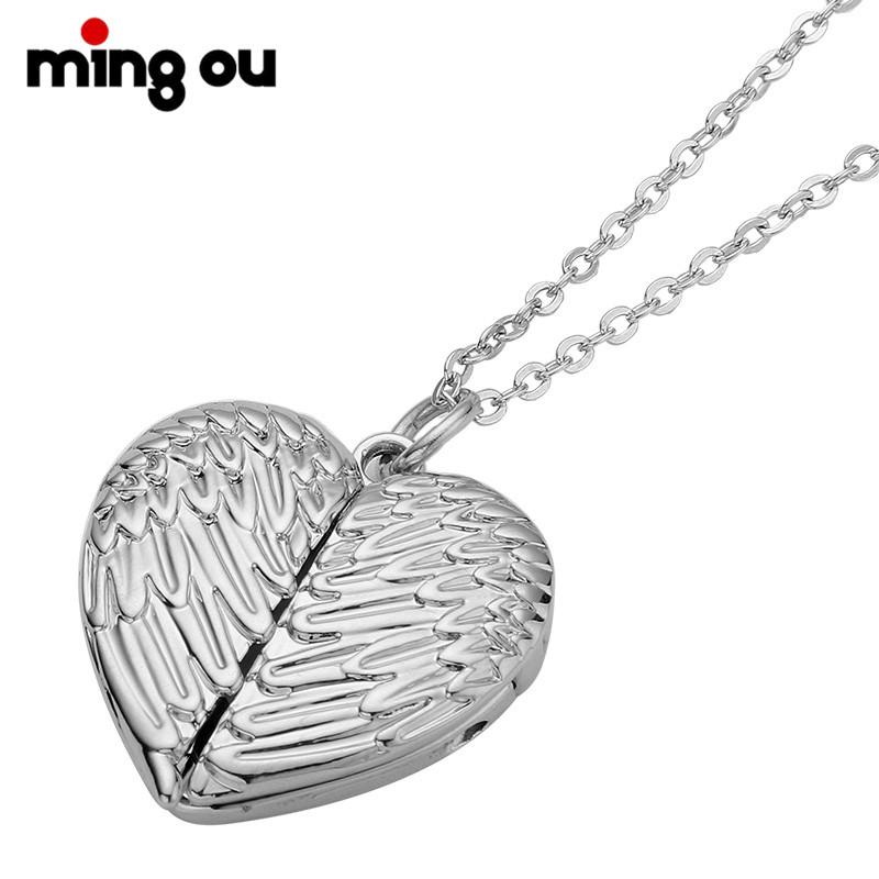 Metal Crafts New Arrival Angel Wings Sublimation Blank Necklace Heart Lockets Pendant Necklace