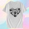 Cute Pet Footprint Print Tshirt Footprint Heart Shape Creative Design Tshirt Women Men Crewneck Cotton Short Sleeve Unisex Tee