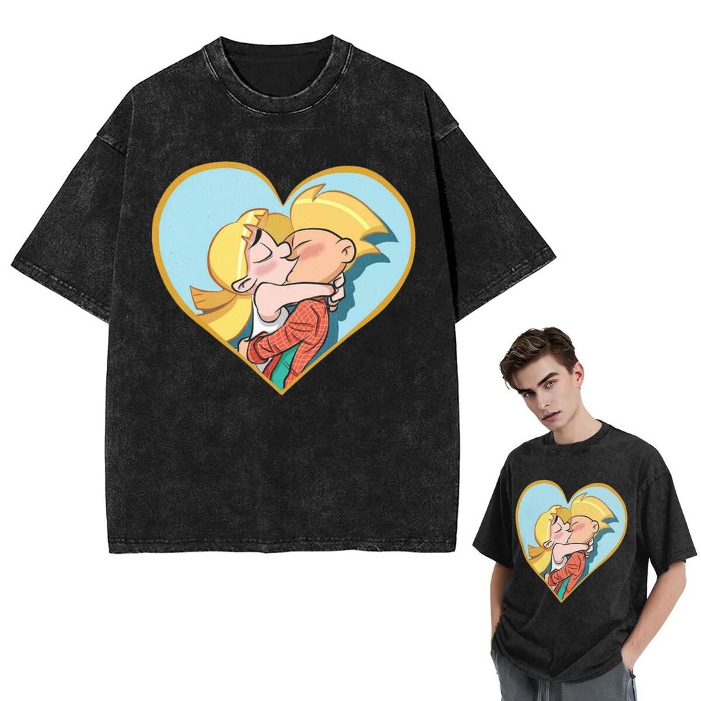 Streetwear T-Shirts Hey Arnold Helga Pataki Cartoon Washed T Shirt Short Sleeve Hip Hop T-Shirt Tops Tees for Men Women
