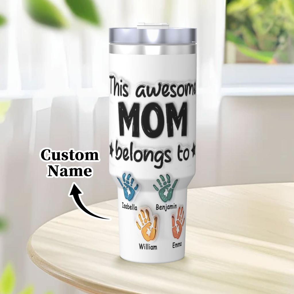 1pc 40oz Water Cup. Customize 6 Kids' Names. Tumbler for Mother's Day/festivals. Handle, Lid Included, Custom Water Bottle