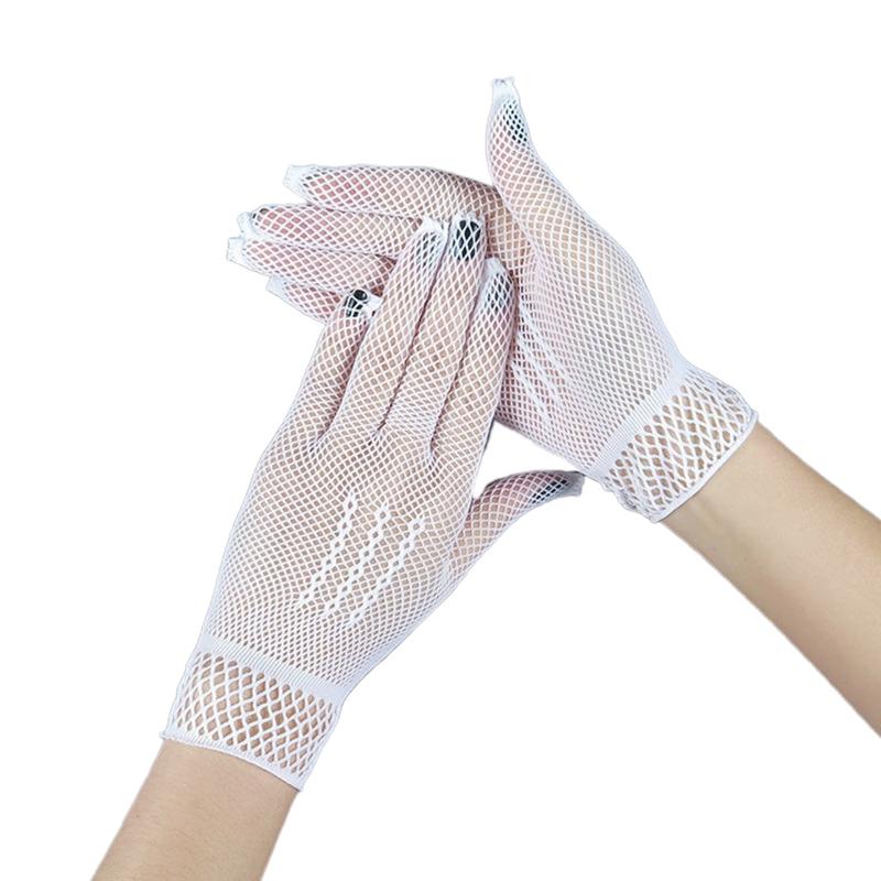 Elegant Women Ultra-Thin Summer Driving Cycling White Black Sunscreen Gloves Female Anti-UV Elasticity Lace Mesh Gloves