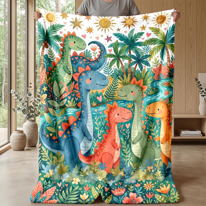 Dinosaur Floral Pattern blanket Personalized Name Flannel Blanket Soft Cozy Plush Throw for Sofa Bed Lightweight Home Decor