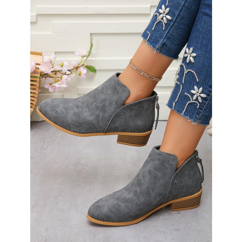 Plus Size Women's Boots Solid Color Slimming Pointed Toe Back Zipper Casual Chunky Sole Thick Heel Boots