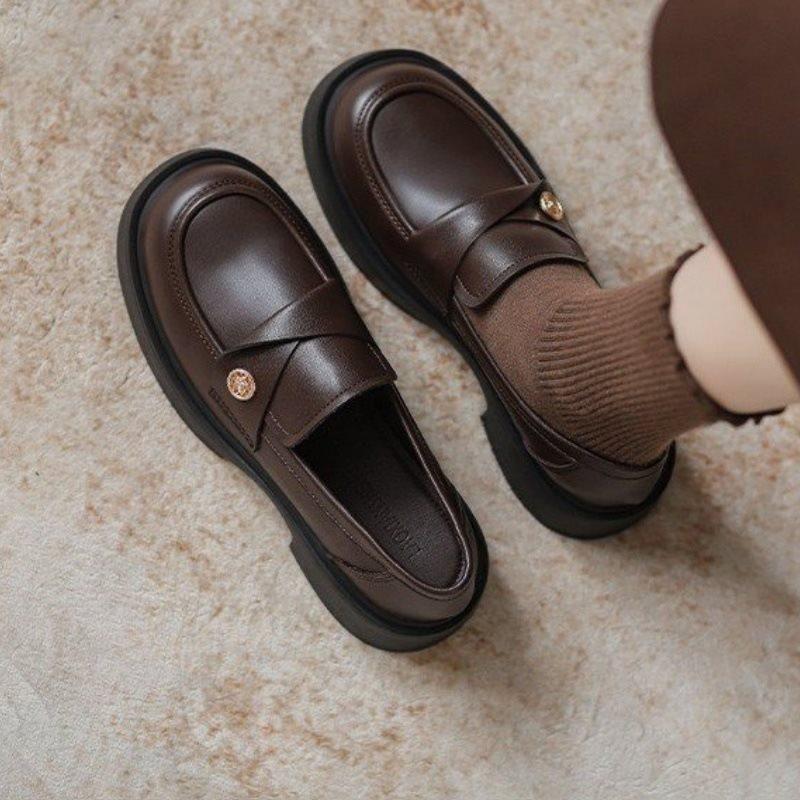 Platform 2026 College Style Versatile Women S Mary Jane Small Leather Shoes Mary Jane Shoes Shallow Spring And Autumn New Loafers 35 коричневый