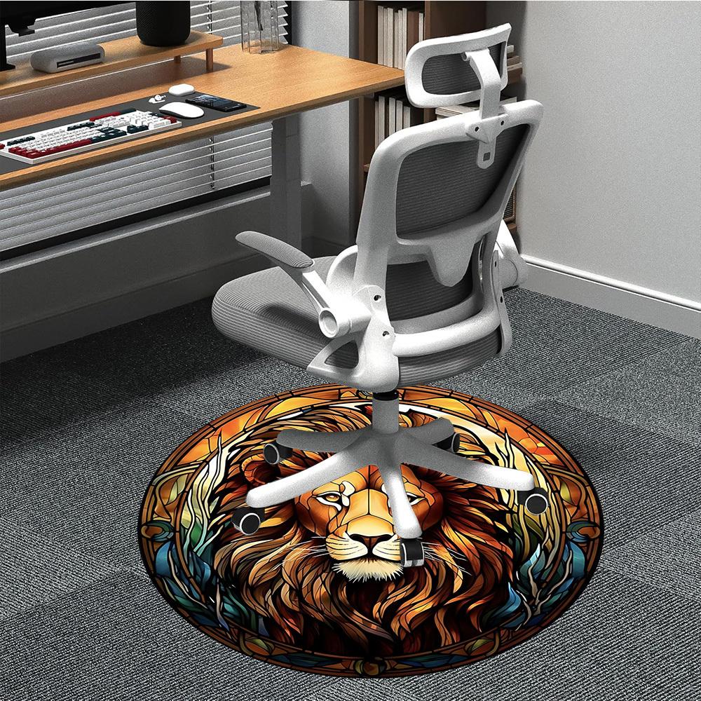 

1PC Stained Lion Head Chair Carpet for Office, Indoor Non-Slip Washable Carpet, Soft Comfortable Mat For Office Room yy250930176 80cm by 80cm