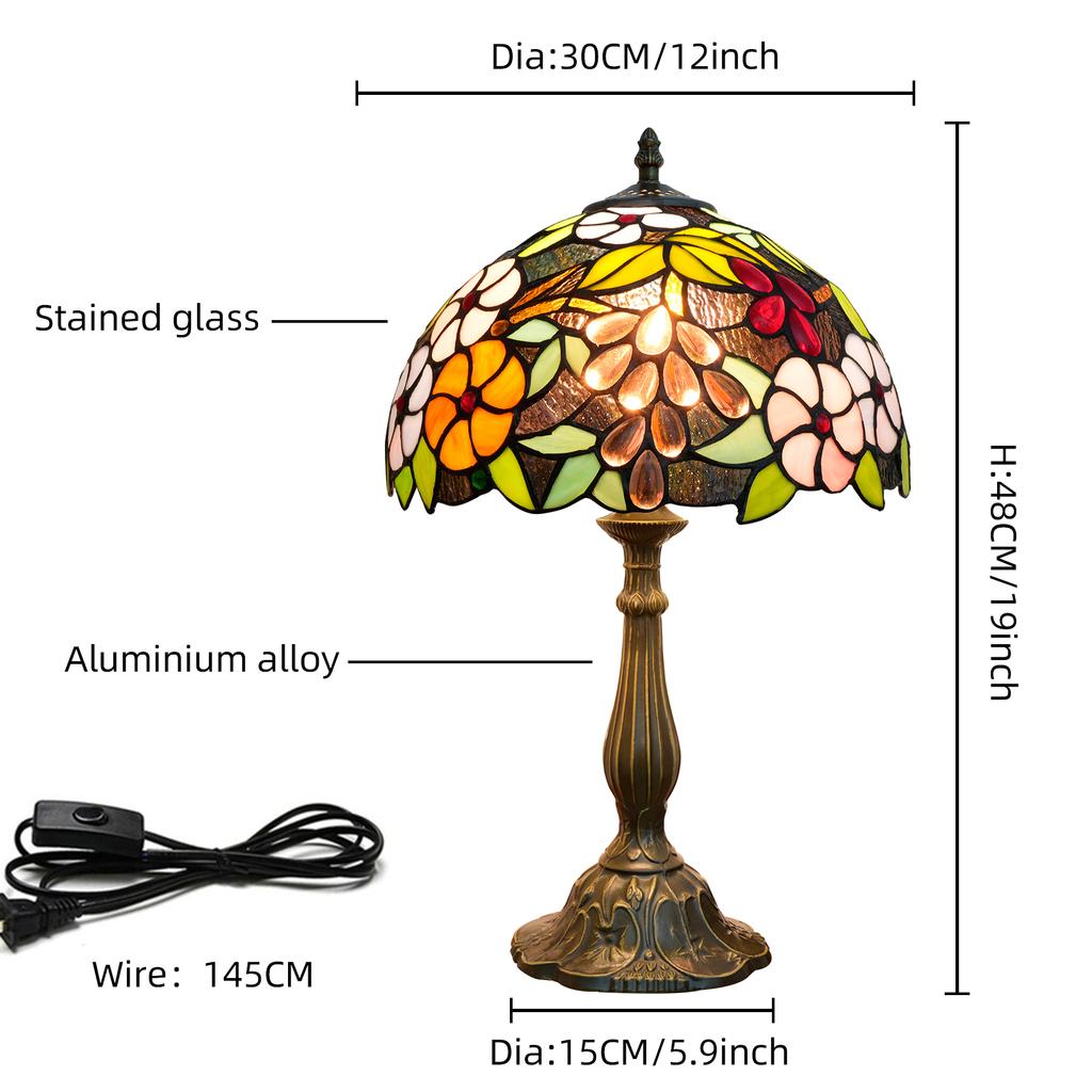 Village Garden Style Stained Glass Lamp Bedroom Table Lamp Reading Desk Light for Bedside Living Room Office Dormitory Decor 12“