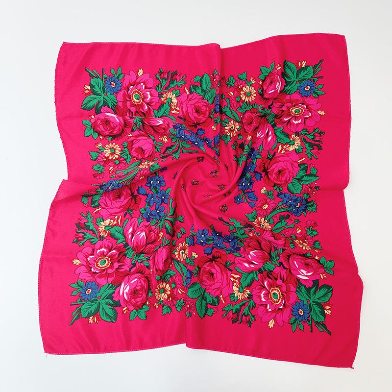 Women Square National Scarf 70*70Cm Russian Retro Floral Print Head Scarves Bandana Foulard Femme Muslim Headwrap Babushka Scarf