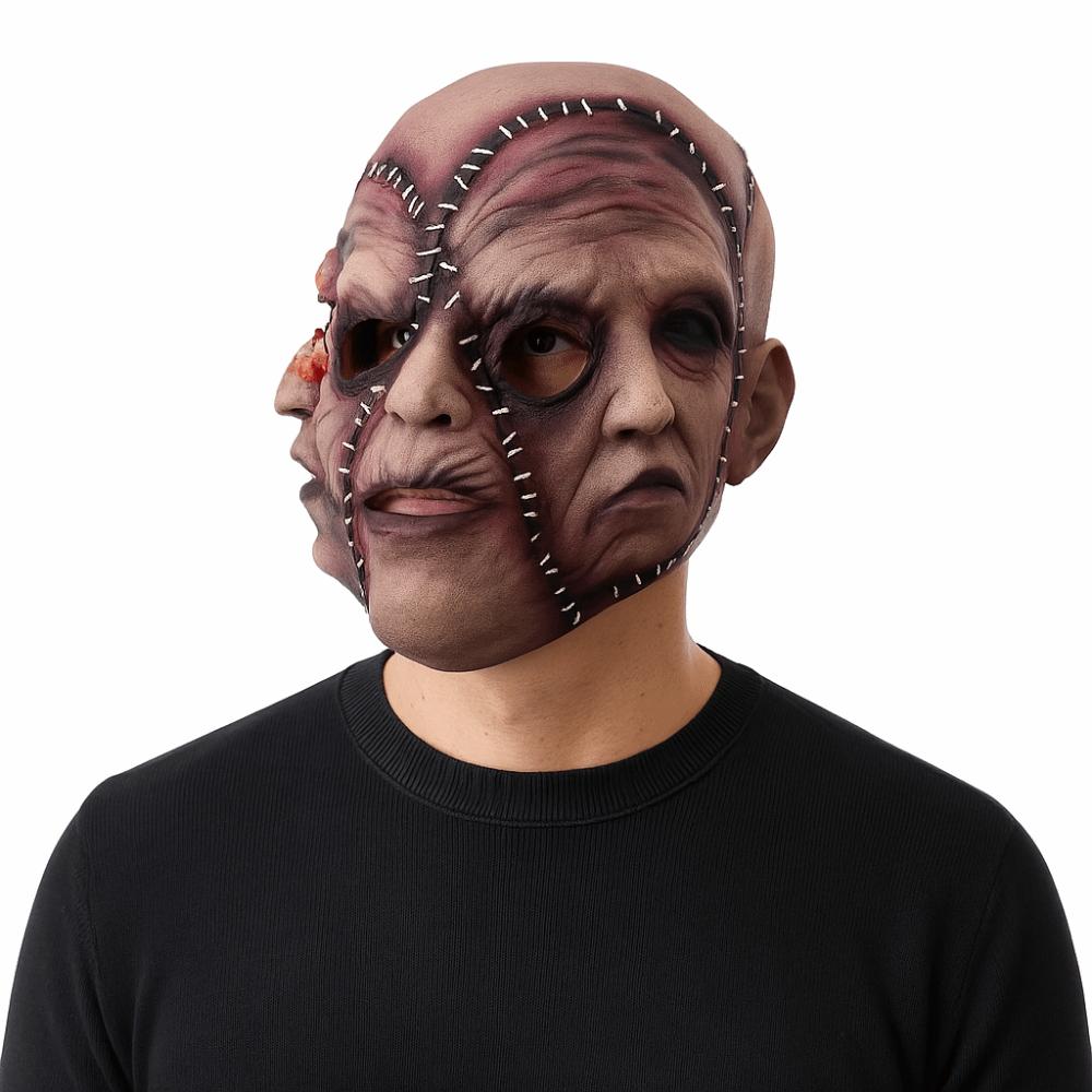 Latex Three-Sided Scar Human Face Soft Universal Cosplay Costume Mask Realistic Stitched Human Face Mask Performance Prop