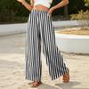 Women High Waist Wide Leg Pants Elastic Waistband Plaid Print Loose Fit Trousers with Pockets Casual Relaxed Style for Daily Wear