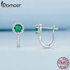 BAMOER Platinum Plated Green Cubic Zirconia 925 Silver Hoop Earrings, Elegant Solitaire Round Huggie Fashion Earrings