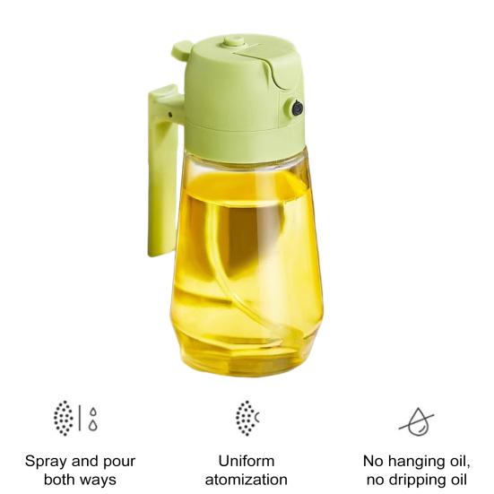 470ML Glass Oil Dispenser for Kitchen 2-in-1 Olive Oil Sprayer Bottle Leak-proof Oil Sprayer for Cooking BBQ Salad Baking