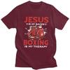 Jésus Est Mon Sauveur La Boxe Est Ma Thérapie T-shirt Pur Coton T-shirts Été Manches Courtes Col Rond Citations de Boxeurs T-shirts