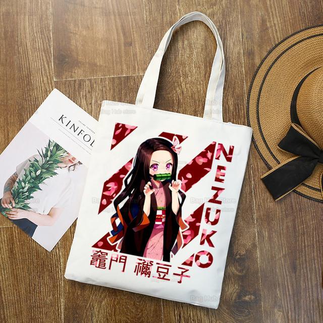 Geantă de pânză Tanjiro Nezuko Demon Slayer Harajuku Geantă de cumpărături Kimetsu No Yaiba Geantă de umăr originală pentru colegiu Utilizare zilnică
