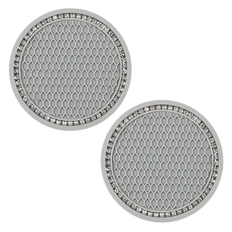 2Pcs Car Bling Rhinestone Cup Holder Drink Pad Interior Decoration Anti-slip Mat Round Durable Coaster Heat Resi Car Accessories