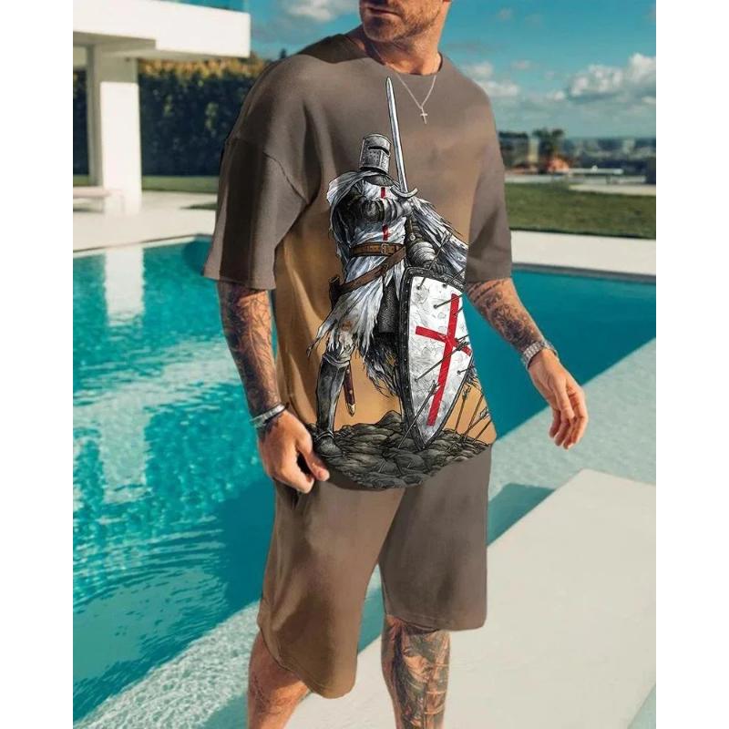 Men's Skull Print Short Sleeve T-Shirt Oversized Casual Sportswear Breathable Shorts 2024 Summer Fashion Shorts Short Sleeve Set