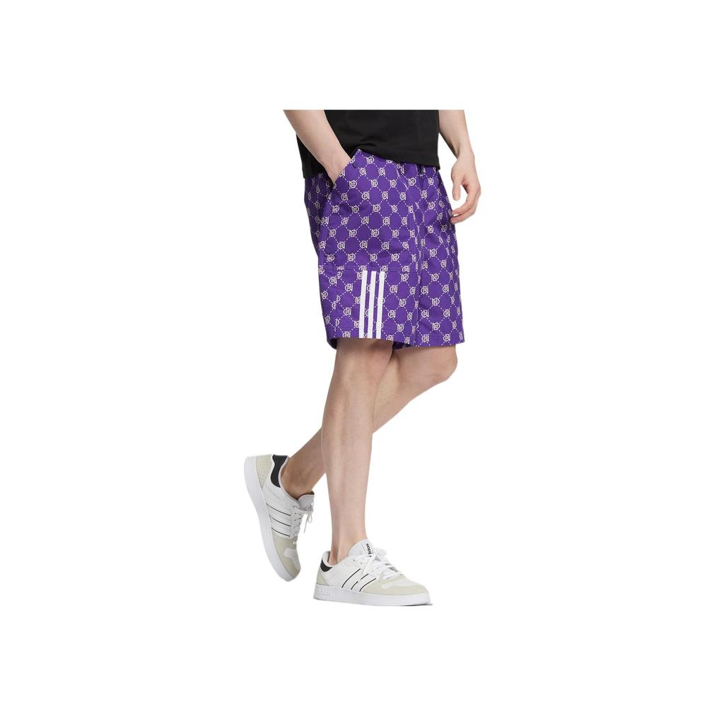 Adidas Neo All Over Print Drawstring Elastic Waist Straight Leg Shorts Unisex Shorts Purple HM2031