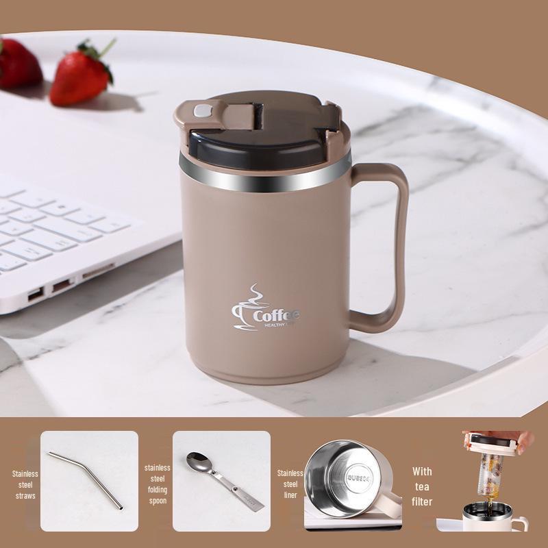 Stainless Steel Mug with Lid & Spoon - Perfect for Coffee, Tea, or Travel