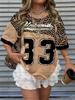 2026 Womens Casual Leopard Print Number 33 Pattern Women  T-Shirt Girl Round Neck Tee Outdoor Sports Plus-Size Women's Clothing