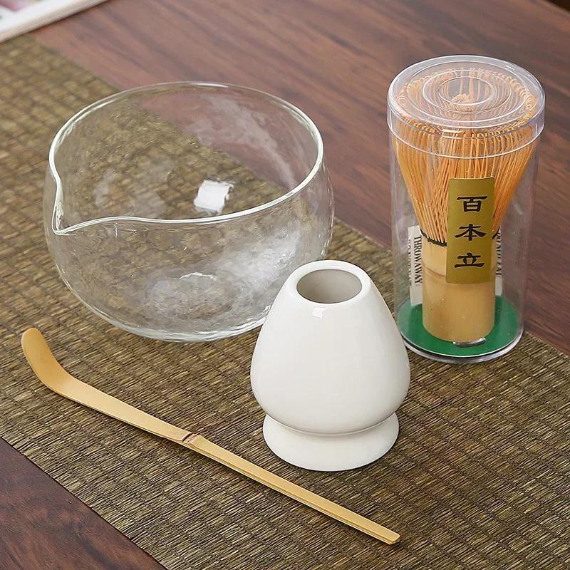 

Набор для чая матча из 4 предметов: бамбуковый венчик, ложка, стеклянная чаша для матча, традиционные инструменты для приготовления чая ручной работы для использования в помещении