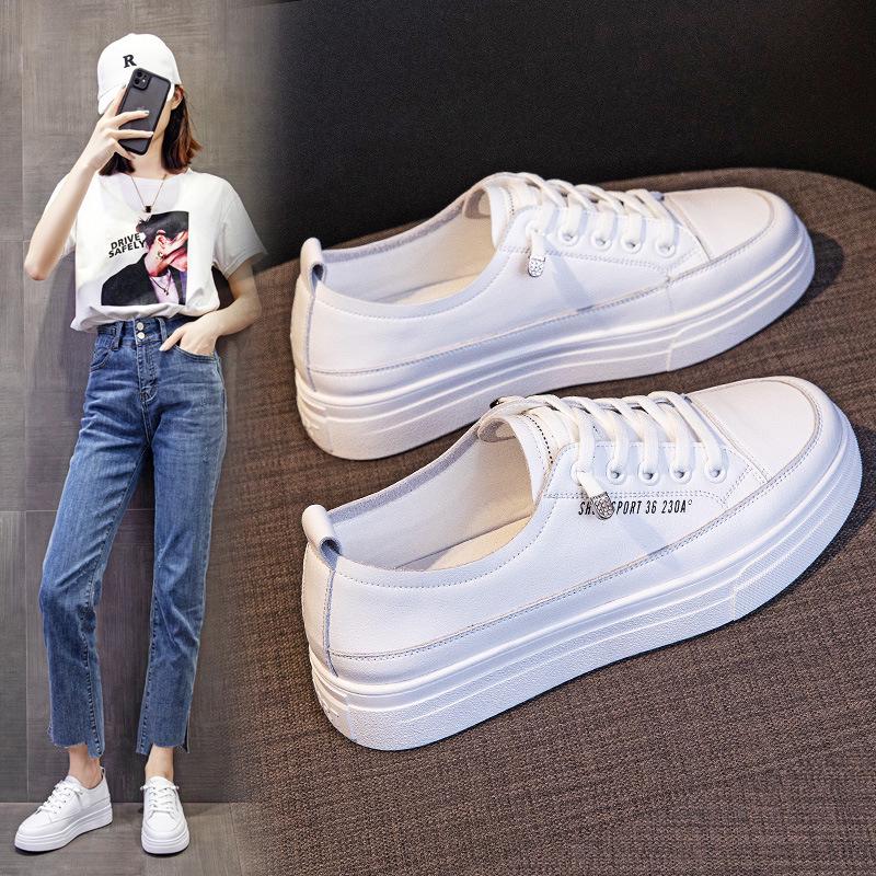 

Весна 2025 г., женские белые повседневные кроссовки из натуральной кожи с дышащими свойствами — универсальная, популярная спортивная обувь Size 35 белый