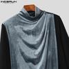 INCERUN Autumn Men High Neck Long Sleeve Fake Two-piece Irregular Velvet Patchwork Casual Tops T-shirts