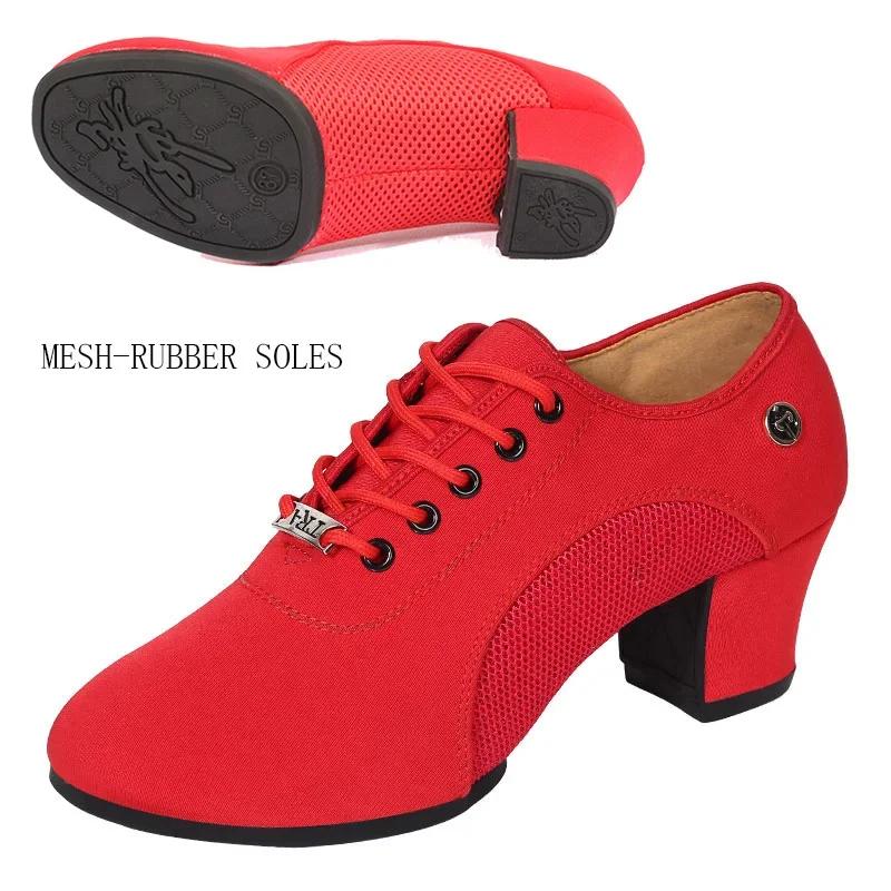 Latin Ballroom Dance Shoes for Women Lace-up Practice Closed Toe Modern Salsa Dance Teaching Performance Dancing Shoes Sneakers