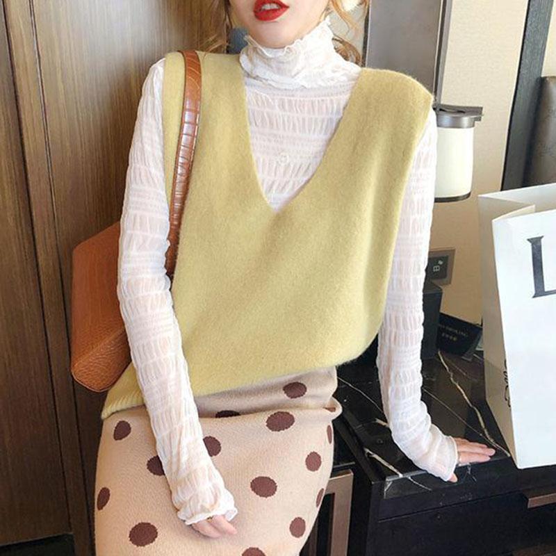 Spring and Autumn Fashion All-match Vest Women's Short Knit Waistcoat Solid Color Sleeveless Women's Sweater