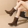 Fold Two Western Cowboy Boots, High-heeled Medium Boots, Autumn and Winter Thick-heeled Martin Boots, Women's Platform Short Boots