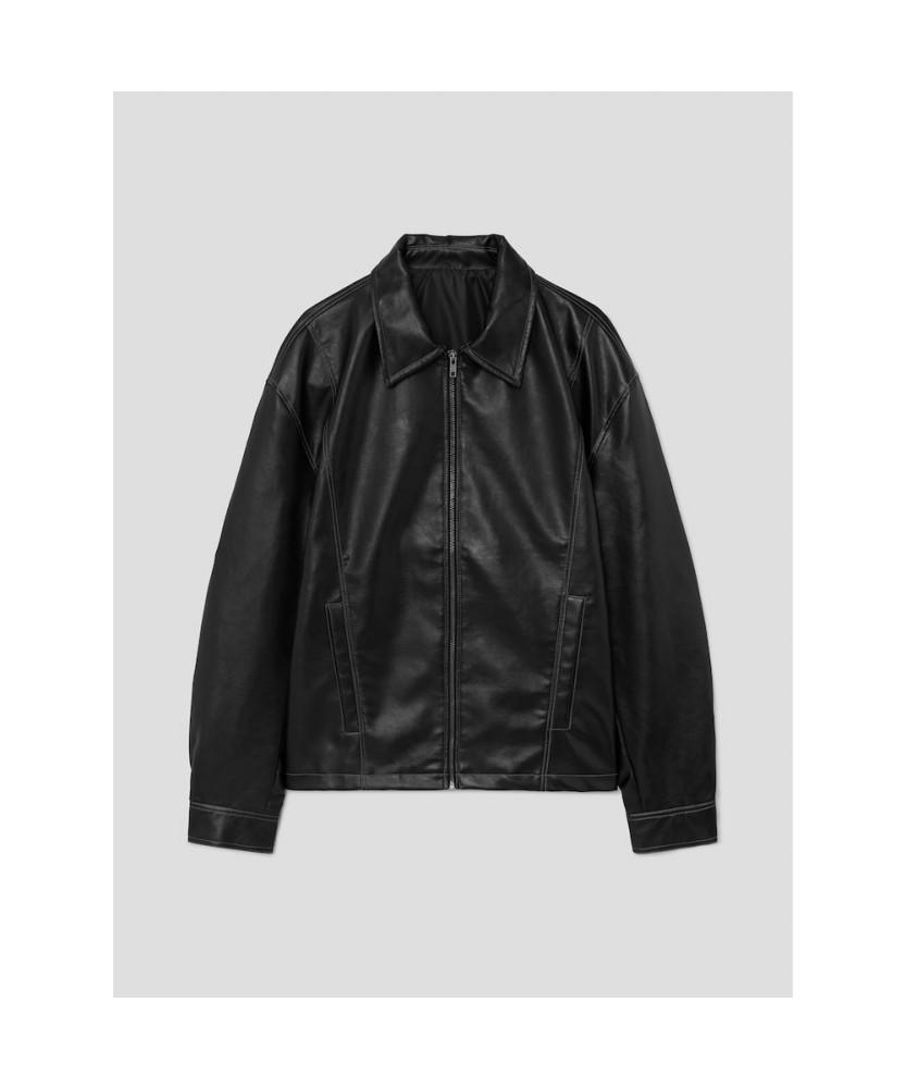 8seconds Faux Leather Topstitch Blouson Black