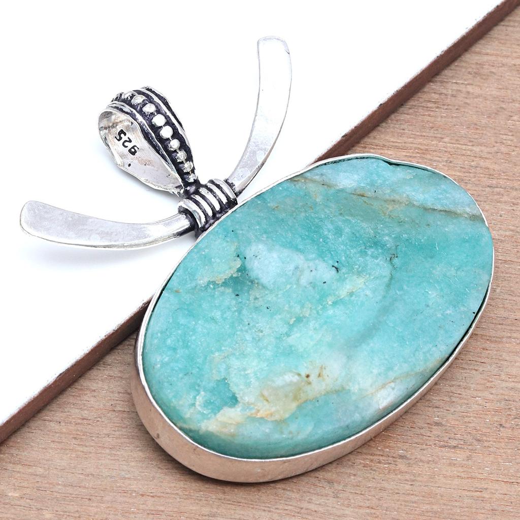 Amazonite Drusy Gemstone Handmade Women's Unisex Silver Jewelry Pendant 1.75