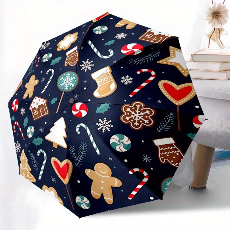 1pc Christmas Cookies Automatic Open/Close Umbrella with One Touch Button,, Windproof Design   Lightweight Portable Umbrella for Women & Men6112