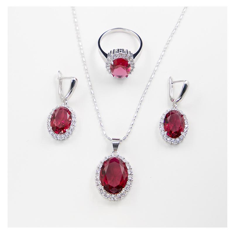 European-American Zircon Jewelry Set: Ring, Necklace, Earrings - Three-Piece Inlaid Zircon Collection