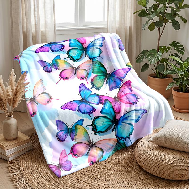 Vibrant Butterfly Art Theme Blanket Lightweight Warm Flannel Blanket Decorative Throw Blanket for Home Decoration
