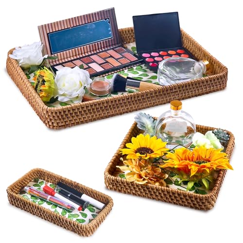 Pure Vie Rattan Tray, Small Item Storage Basket, Table Decorative Storage Display, Entryway Key Holder, Accessory Tray, Perfume Holder, Natural Horizo