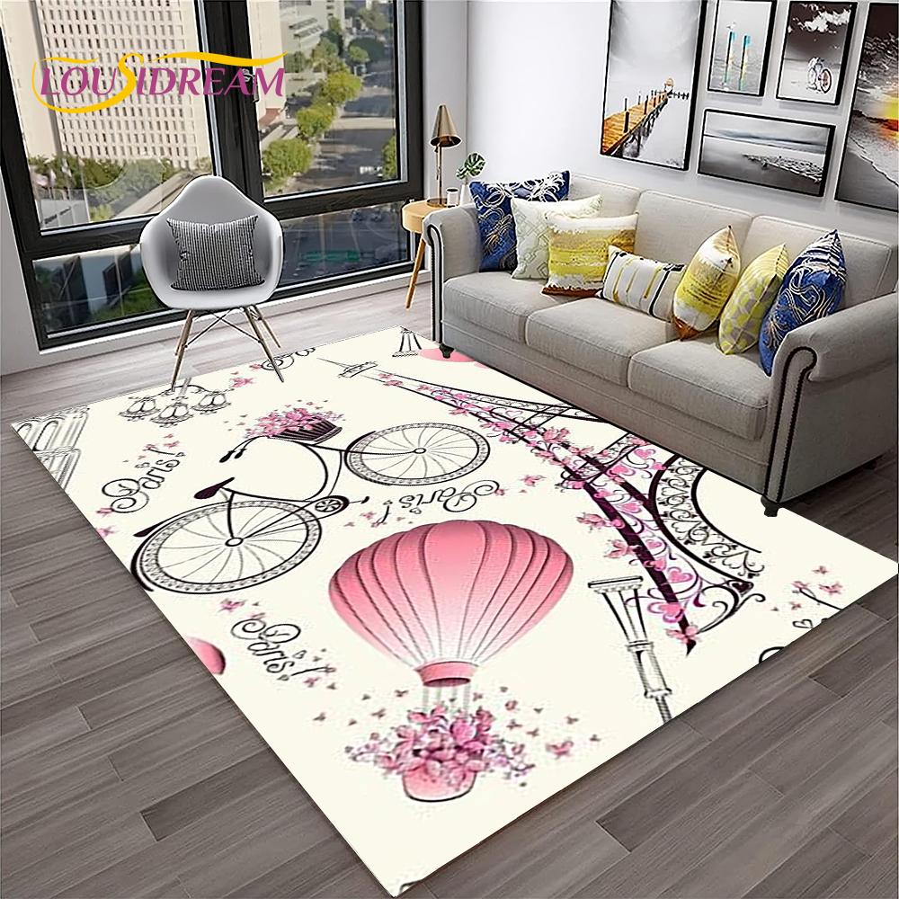 France Paris Eiffel Tower Retro Carpet Rug for Home Living Room Bedroom Sofa Doormat Decor,Kids Play Area Rug Non-slip Floor Mat