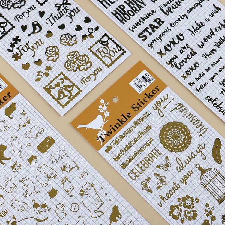 Retro Goldfolien Weihnachtsaufkleber: Katzenparadies, Garten, Englische Buchstaben - 4 Designs