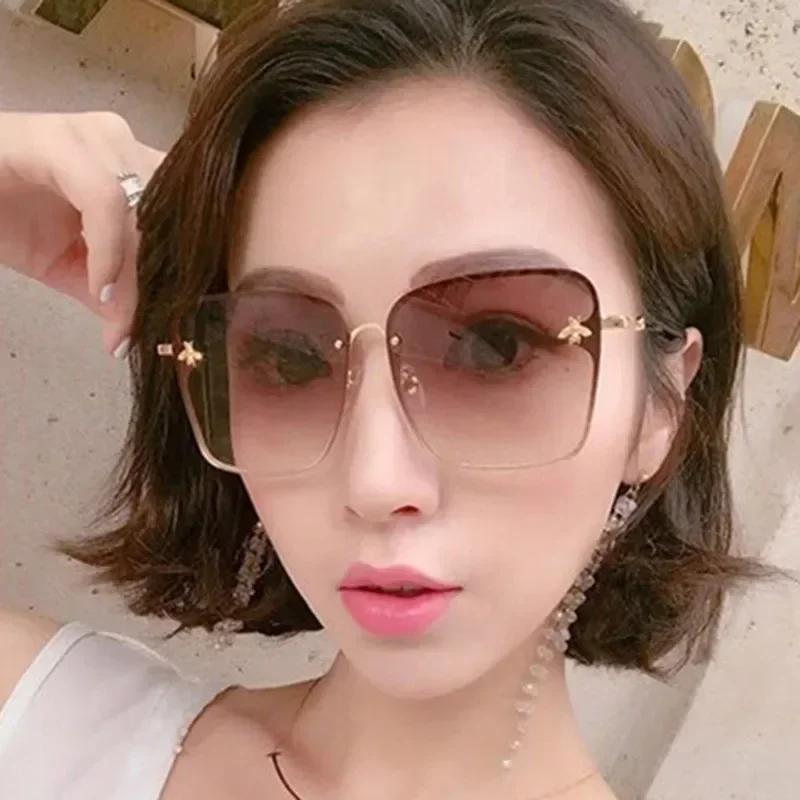 New Fashion Oversized Rimless Square Bee Sunglasses UV400 Protection for Women Men Gradient Lens