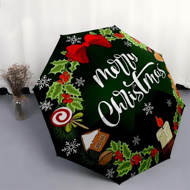 1pc Christmas Wreath with Treats Umbrella with Plastic Handle,Suitable for All Seasons Home Travel Outdoor UmbrellaDD220
